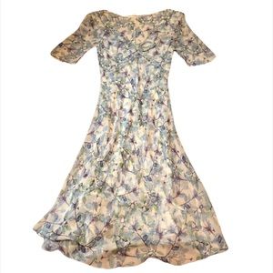 Diane Von Furstenberg 100% Silk Blue Floral Dress Size 4 Cottagecore Prairie (H)